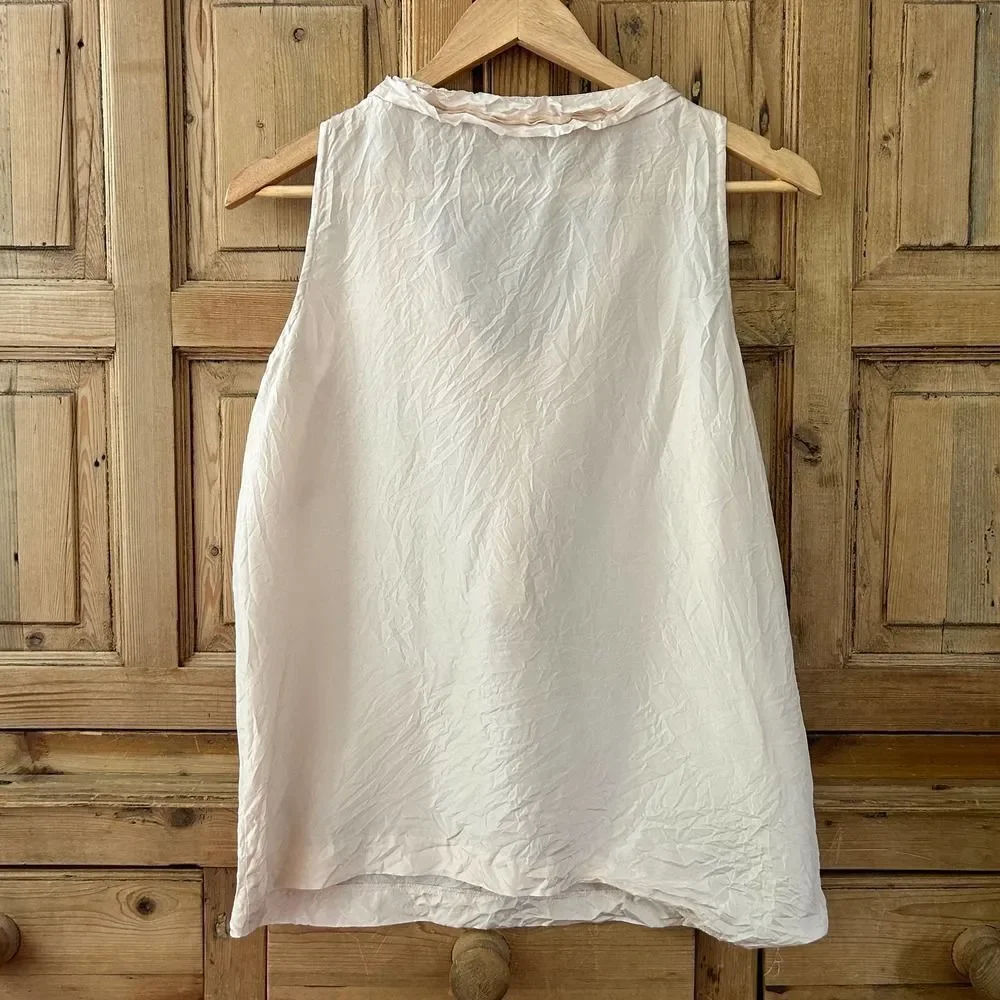 J. Crew Pale Pink‎ Silk Blouse Sleeveless Top Fringe Collar V-Neck Womens Size 6